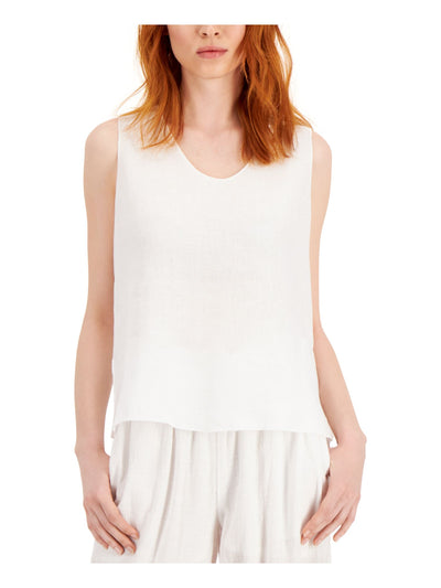 EILEEN FISHER Womens White Sleeveless Scoop Neck Tank Top XXS