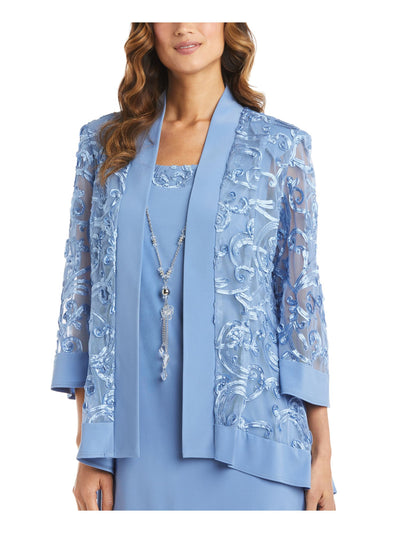 R&M RICHARDS Womens Light Blue Embroidered Open Front Floral Wear To Work Duster Jacket 10