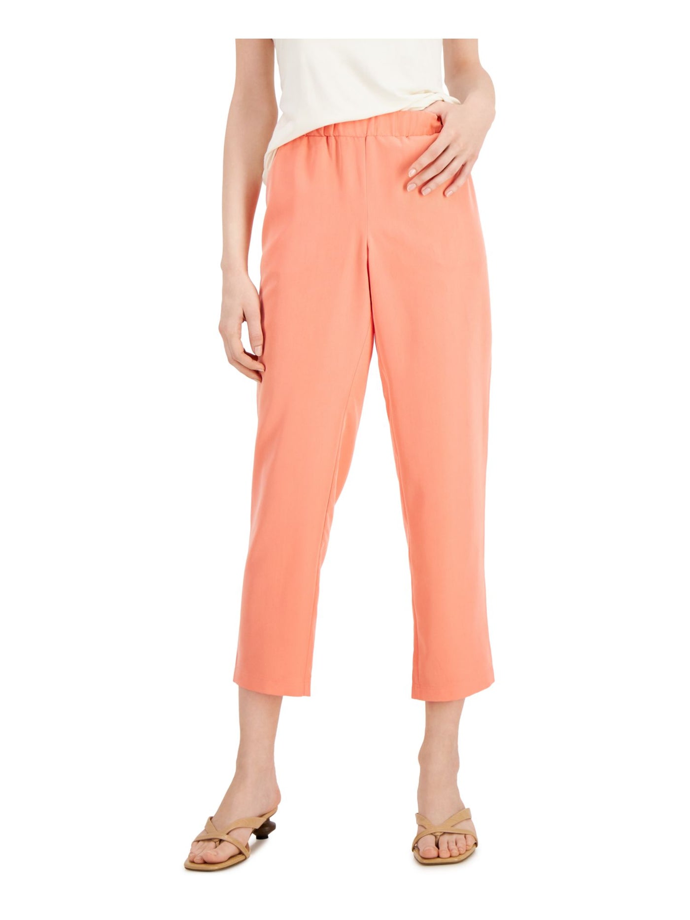 ALFANI Womens Orange Stretch Pocketed Elastic Waist Pull On Ankle Cropped Pants S