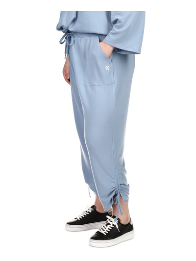MICHAEL MICHAEL KORS Womens Light Blue Ruched Pocketed Elastic Waist Drawstring Tie Lounge Pants Plus 2X
