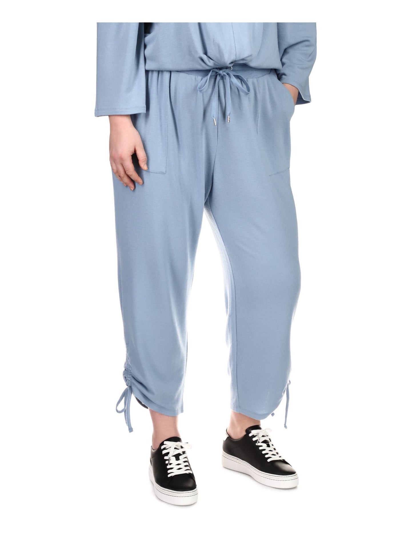 MICHAEL MICHAEL KORS Womens Light Blue Ruched Pocketed Elastic Waist Drawstring Tie Lounge Pants Plus 2X