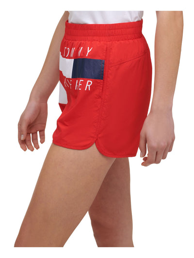 TOMMY HILFIGER SPORT Womens Red Stretch Pocketed Interior Briefs Elastic Waist Logo Graphic Active Wear Shorts XXL