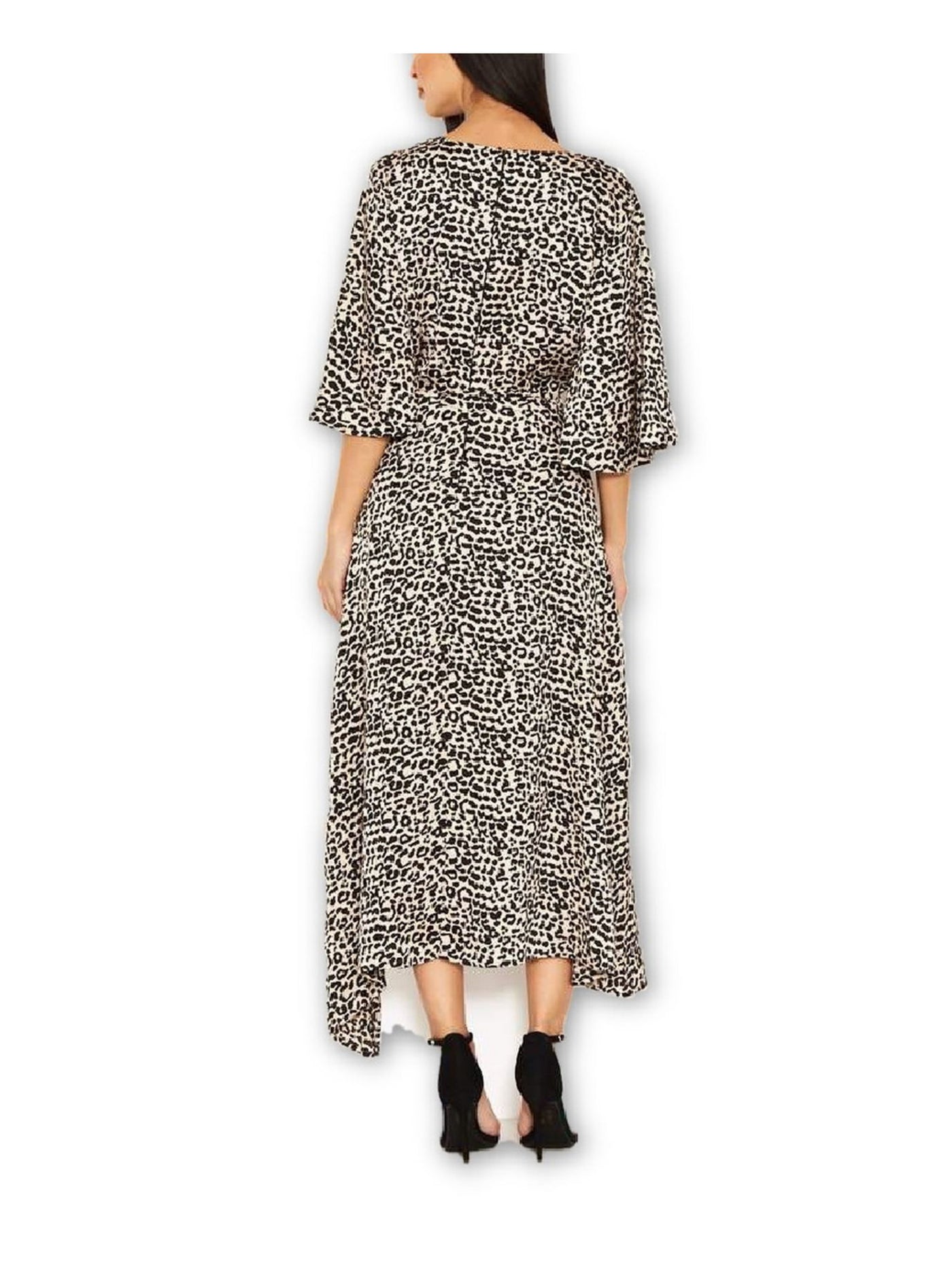 AX PARIS Womens Beige Slitted Animal Print Bell Sleeve Midi Dress 10