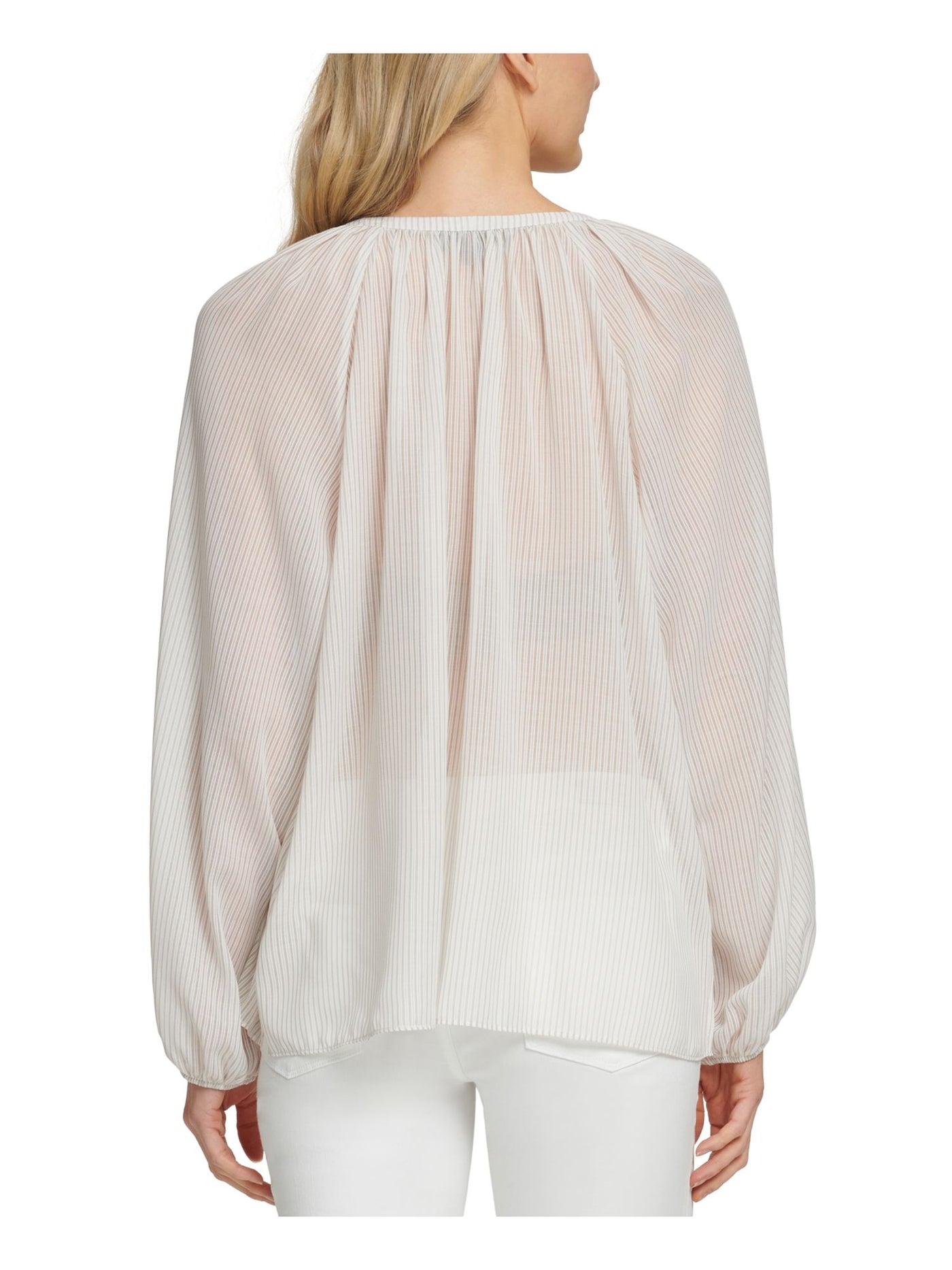 DKNY Womens Sheer Long Balloon Sleeves Split Peasant Top