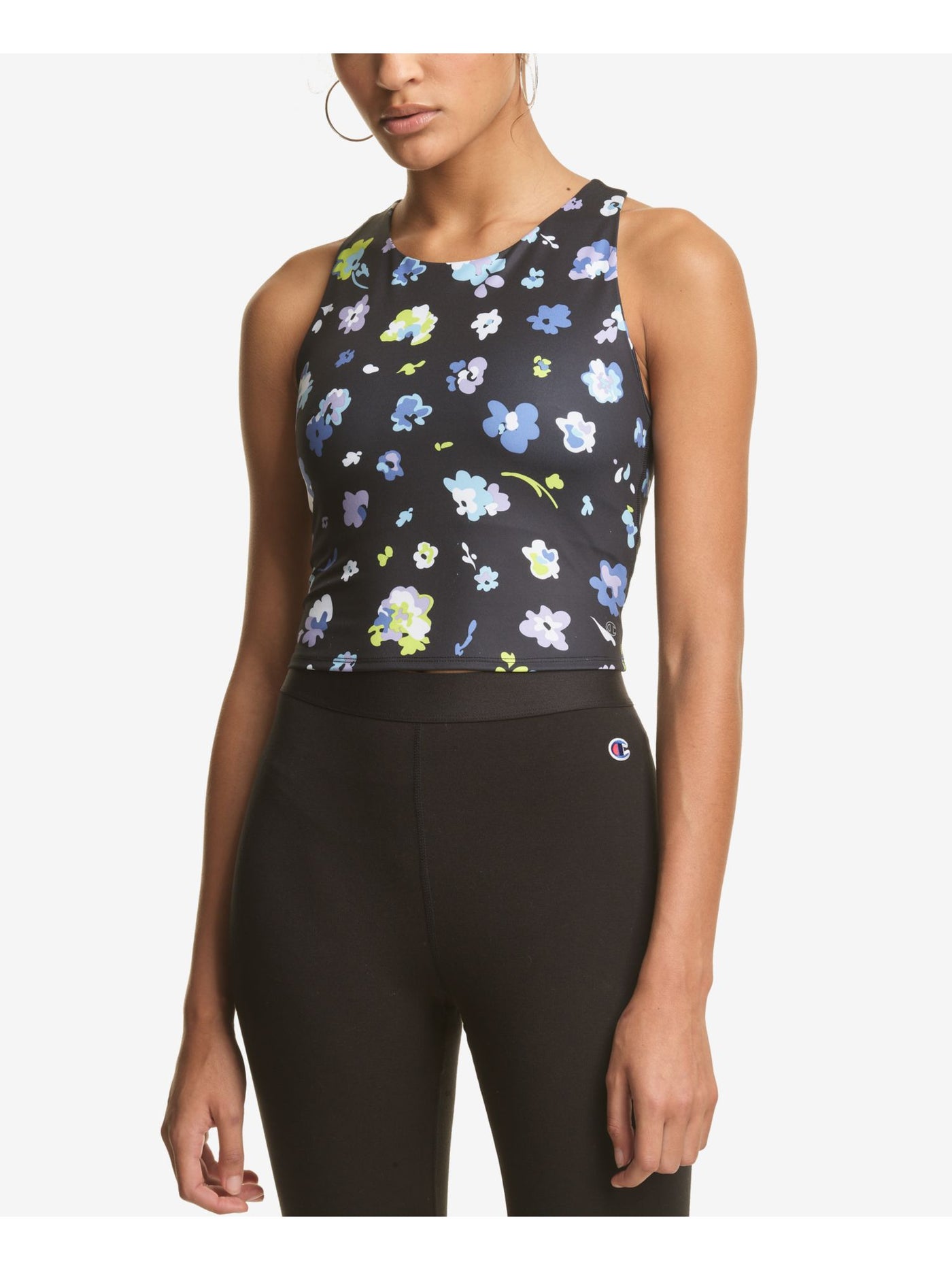 CHAMPION Womens Black Moisture Wicking Racerback Fitted Absolute Printed Sleeveless Scoop Neck Active Wear Crop Top XS