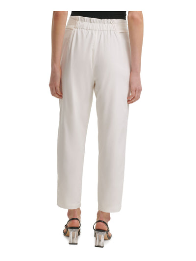 CALVIN KLEIN Womens White Stretch Pocketed Zippered Belted Pleated Ankle Wear To Work Straight leg Pants XS