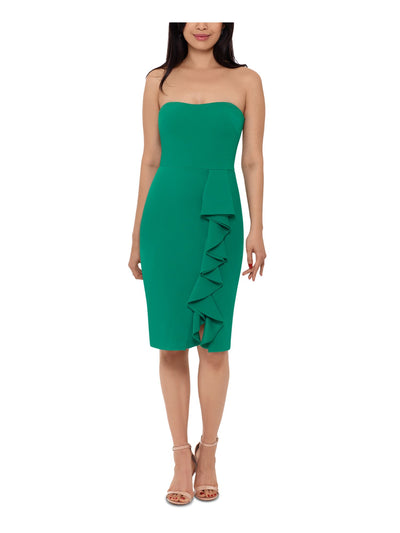 BETSY & ADAM Womens Green Zippered Darted Side-ruffle Slitted Lined Sleeveless Strapless Knee Length Party Sheath Dress 2