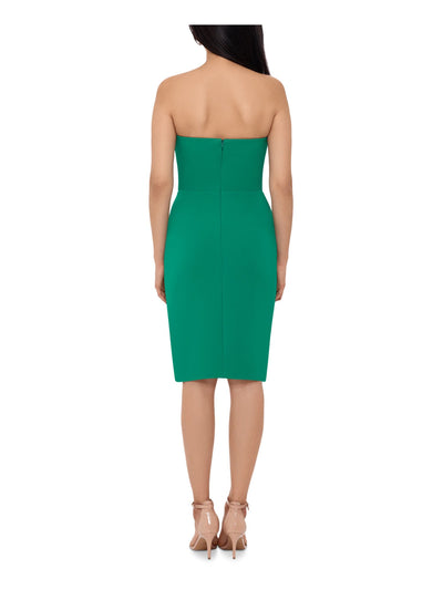 BETSY & ADAM Womens Green Zippered Darted Side-ruffle Slitted Lined Sleeveless Strapless Knee Length Party Sheath Dress 2