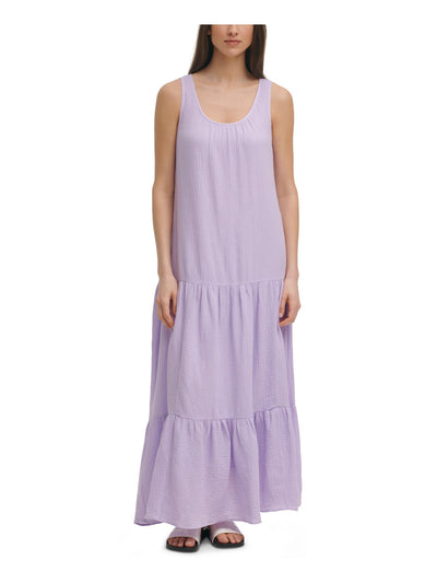 CALVIN KLEIN Womens Sleeveless Scoop Neck Shift Scoop Neck Textured Maxi Dress