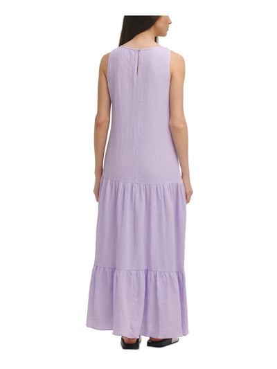 CALVIN KLEIN Womens Purple Sleeveless Scoop Neck Shift Dress S