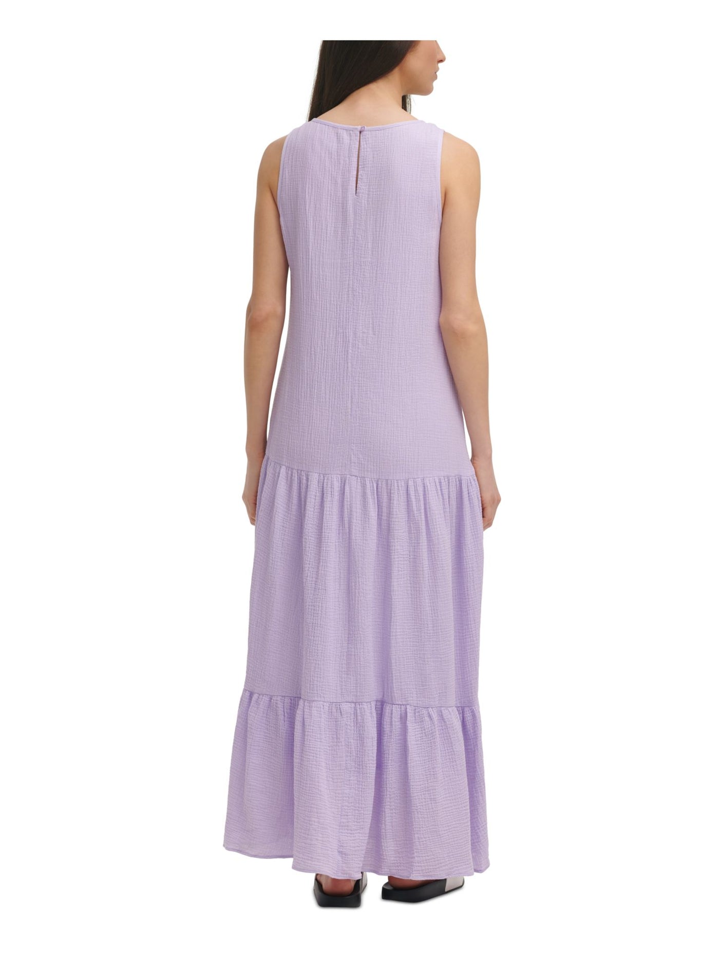 CALVIN KLEIN Womens Sleeveless Scoop Neck Shift Scoop Neck Textured Maxi Dress