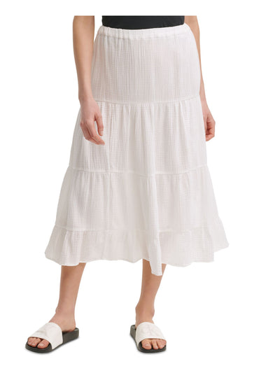 CALVIN KLEIN Womens White Midi A-Line Skirt L