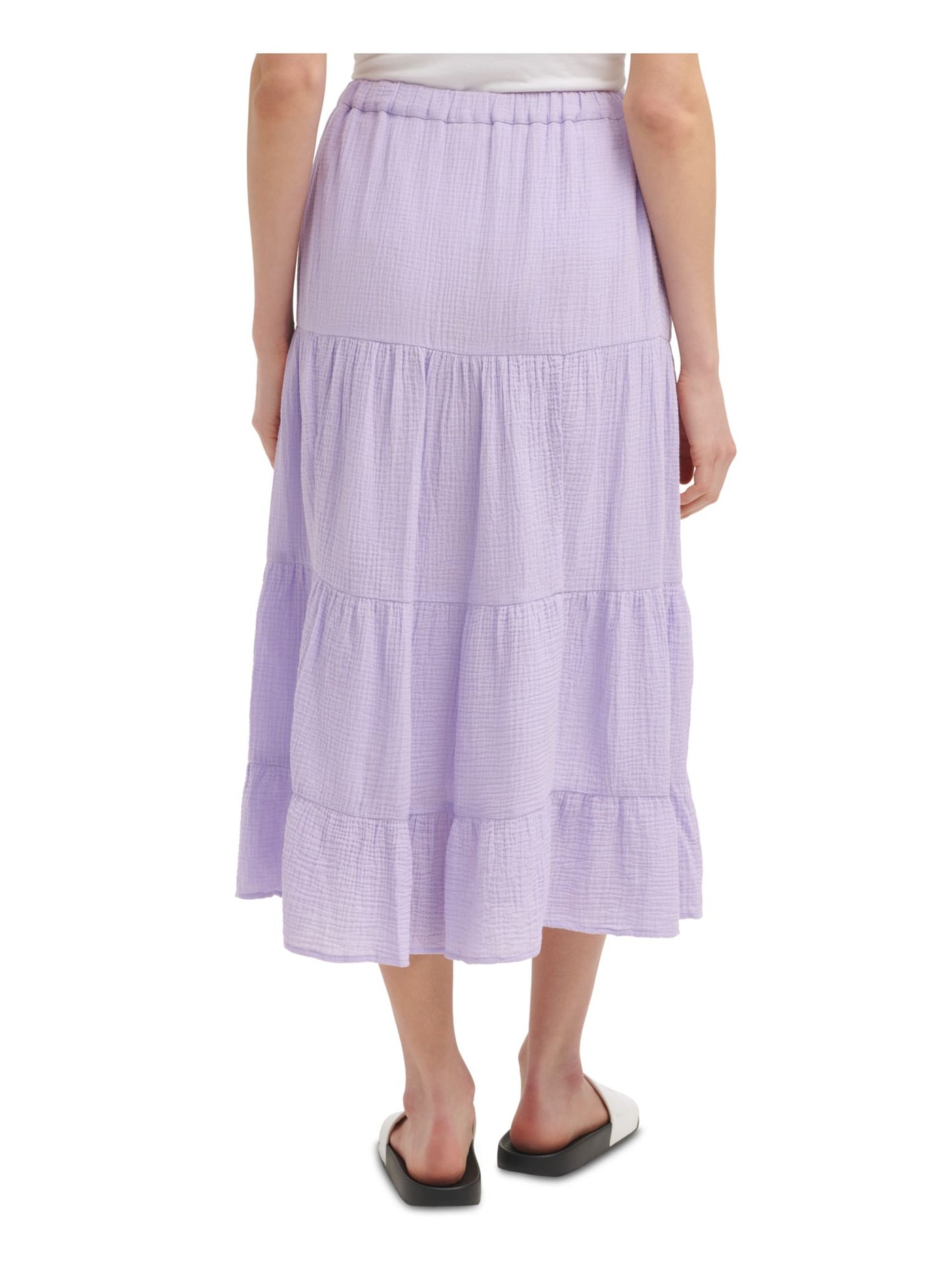 CALVIN KLEIN Womens Purple Cotton Midi Wear To Work Ruffled Skirt L