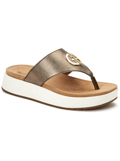 GIANI BERNINI Womens Gold 1" Platform Logo Comfort Sportii Round Toe Wedge Slip On Thong Sandals Shoes 9 M