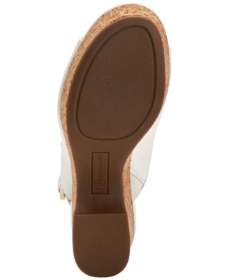 GIANI BERNINI Womens White Cork-Like 1" Platform Logo Adjustable Strap Comfort Celinaa Round Toe Block Heel Buckle Slingback Sandal M