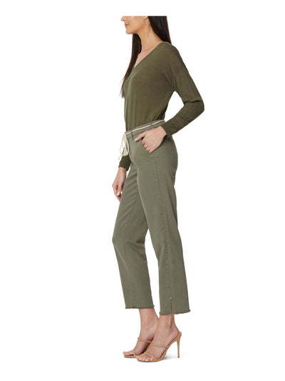 NYDJ Womens Green Zippered Pocketed Belted Raw Hem Pants 8