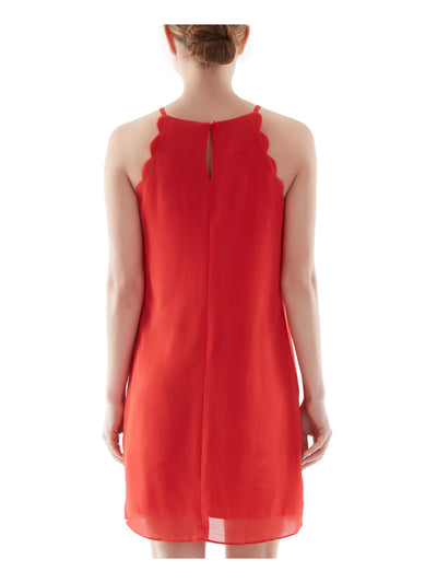 BCX DRESS Womens Red Scalloped Keyhole-back Sleeveless Halter Short Party Shift Dress S