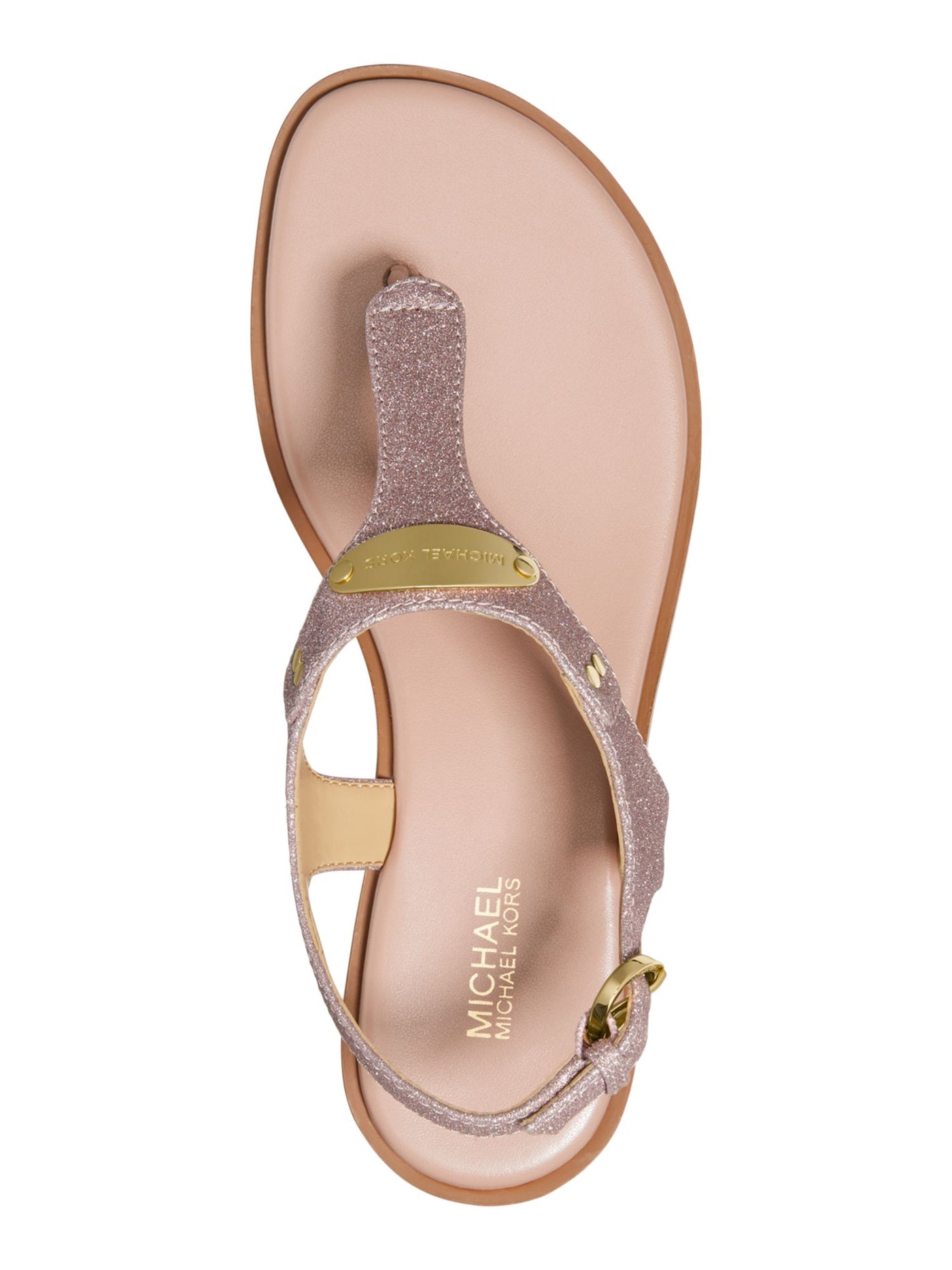 MICHAEL KORS Womens Pink Padded Glitter Logo Mk Plate Round Toe Buckle Thong Sandals Shoes 5 M