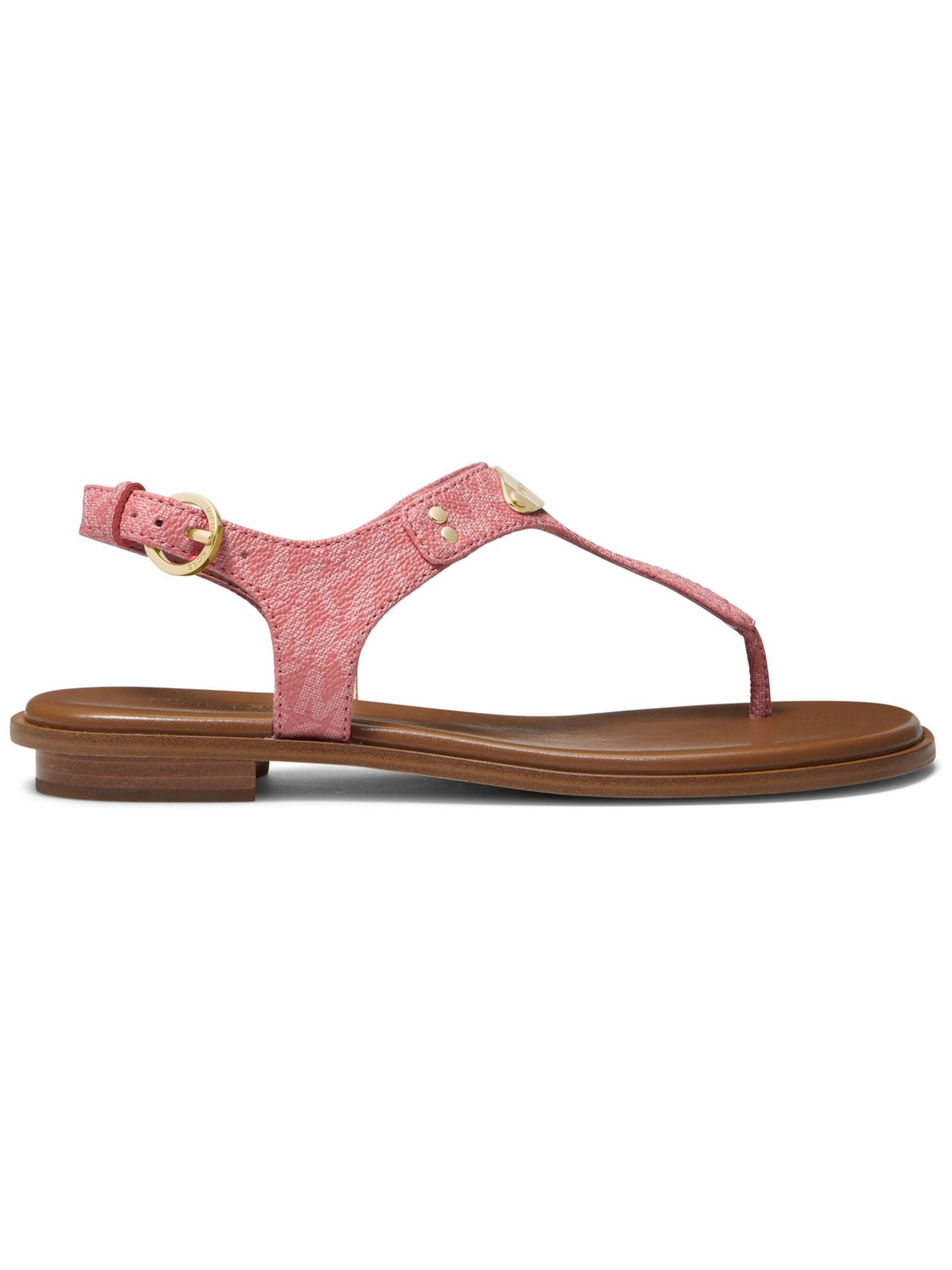 MICHAEL KORS Womens Pink Metallic Plate Hardware Detail Tea Rose Round Toe Buckle Thong Sandals 7.5 M