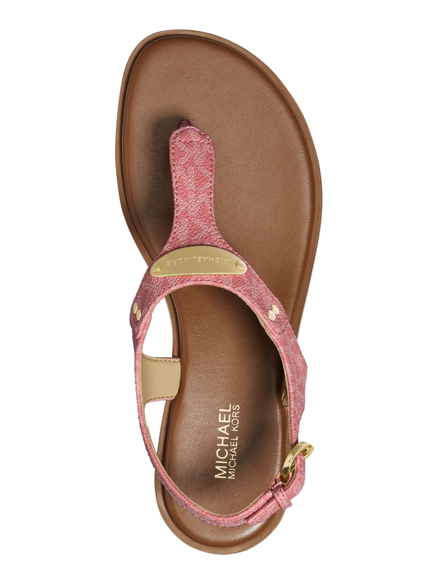 MICHAEL KORS Womens Pink Metallic Plate Hardware Detail Tea Rose Round Toe Buckle Thong Sandals 7.5 M