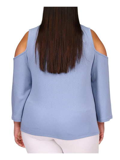 MICHAEL KORS Womens Light Blue Cold Shoulder Twist Front Long Sleeve Scoop Neck Top Plus 4X