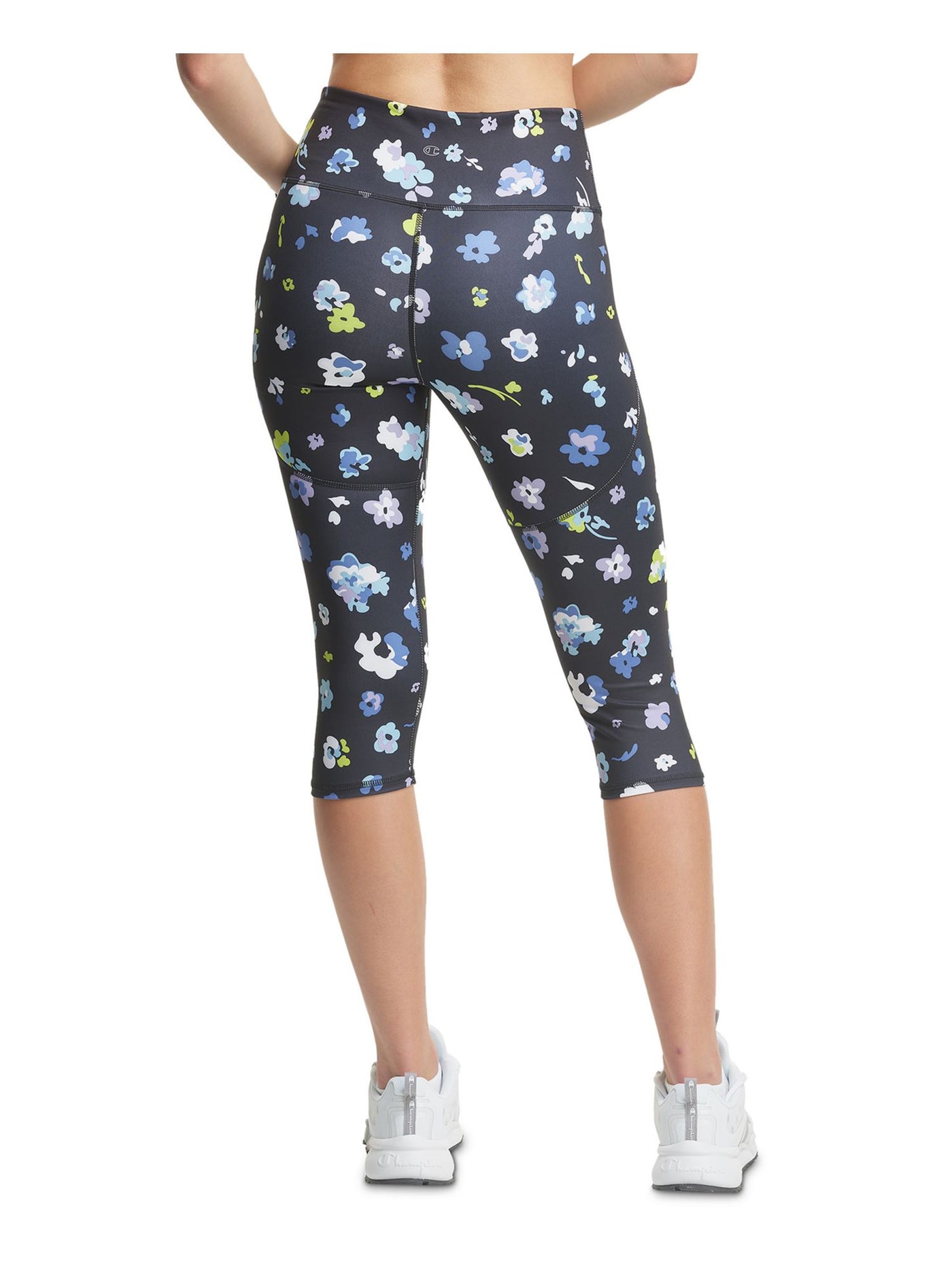 CHAMPION Womens Black Stretch Moisture Wicking Odor Technology Built-in Pocket Floral Active Wear Cropped Leggings XS