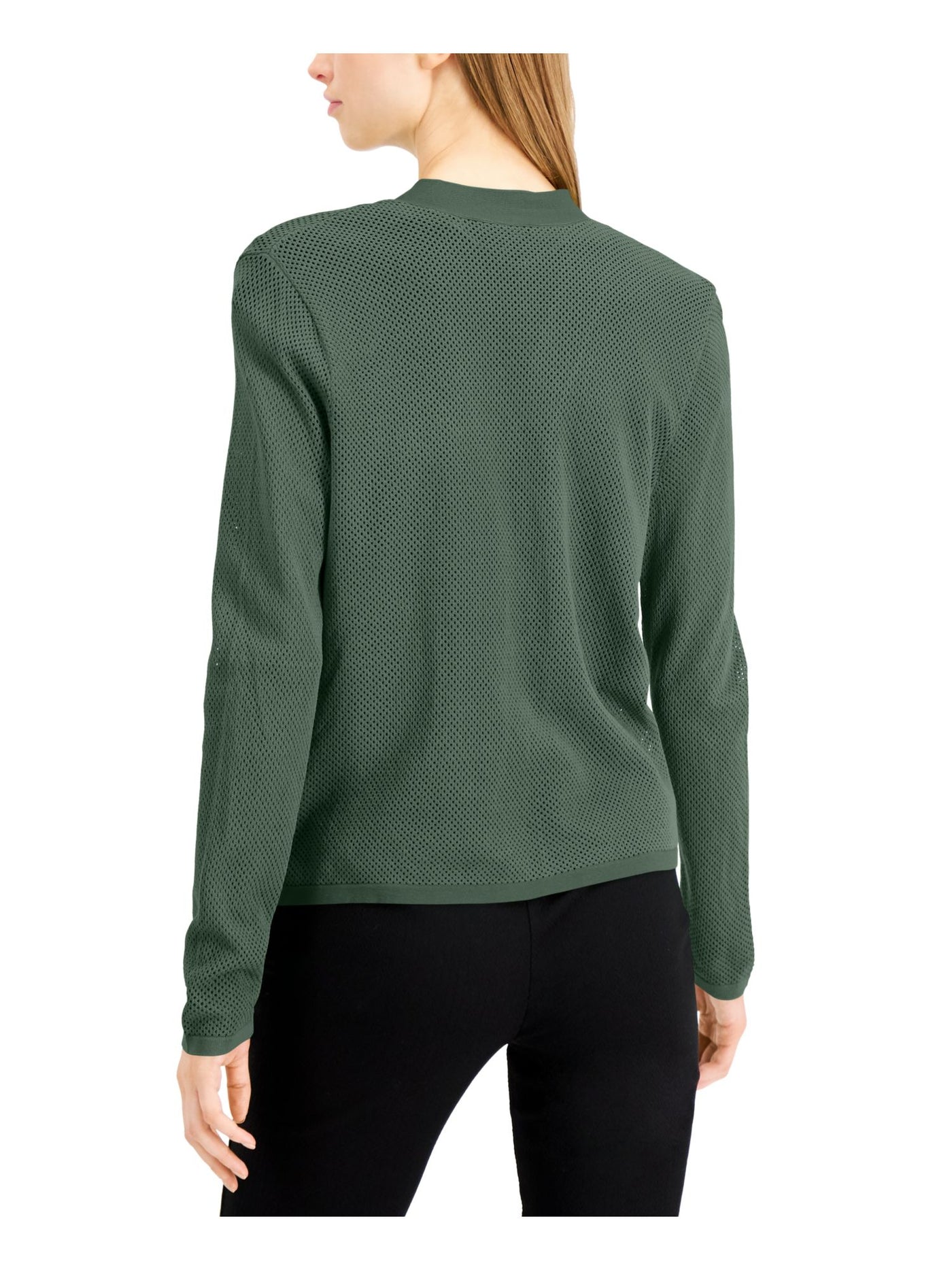ALFANI Womens Green Pocketed Mesh Knit Long Sleeve Open Cardigan Sweater Petites PS
