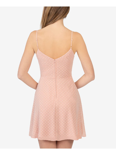 B DARLIN Womens Pink Polka Dot Spaghetti Strap Surplice Neckline Mini Evening Fit + Flare Dress Juniors 15\16