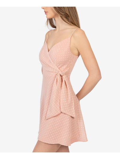 B DARLIN Womens Pink Polka Dot Spaghetti Strap Surplice Neckline Mini Evening Fit + Flare Dress Juniors 13\14