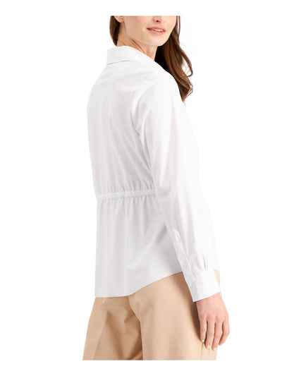 ALFANI Womens White Tie Cuffed Collared Wear To Work Button Up Top M