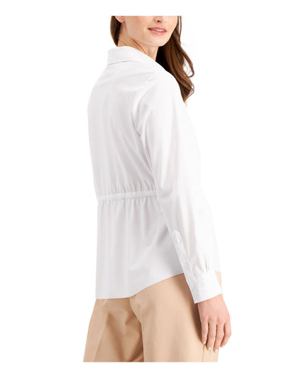 ALFANI Womens White Tie Cuffed Collared Button Up Top Size: XXL