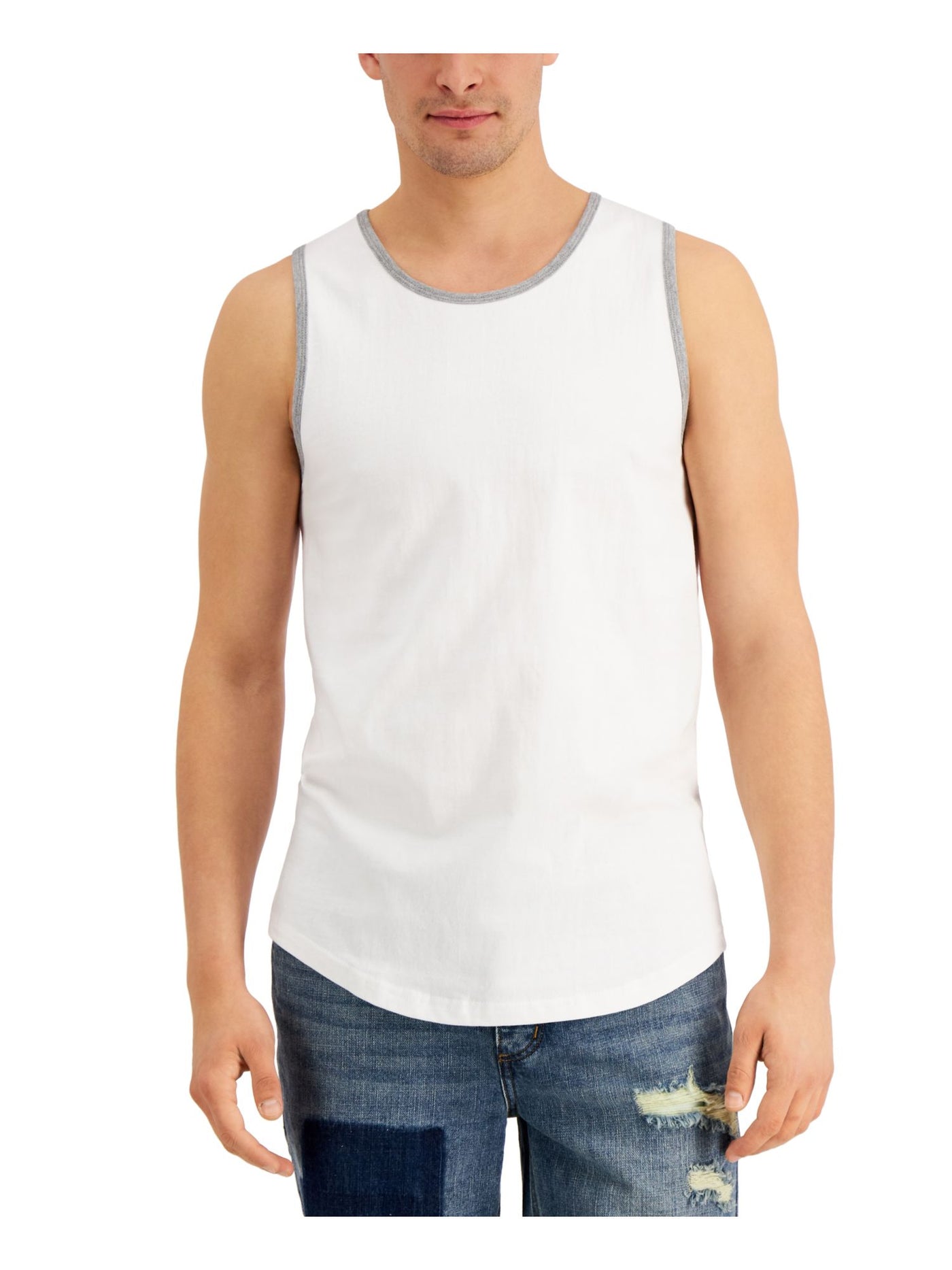 UNIVIBE Mens Ringer White Lightweight, Sleeveless Scoop Neck Stretch Tank Top S