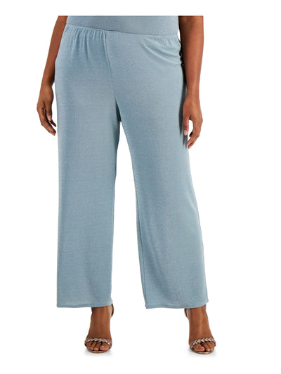 ALEX EVENINGS Womens Blue Stretch Metallic Textured Pull-on Styling Formal Straight leg Pants Plus 2X