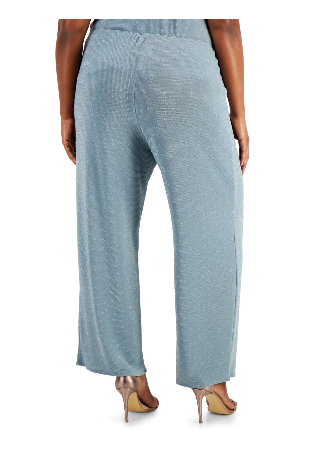 ALEX EVENINGS Womens Blue Stretch Metallic Textured Pull-on Styling Formal Straight leg Pants Plus 2X