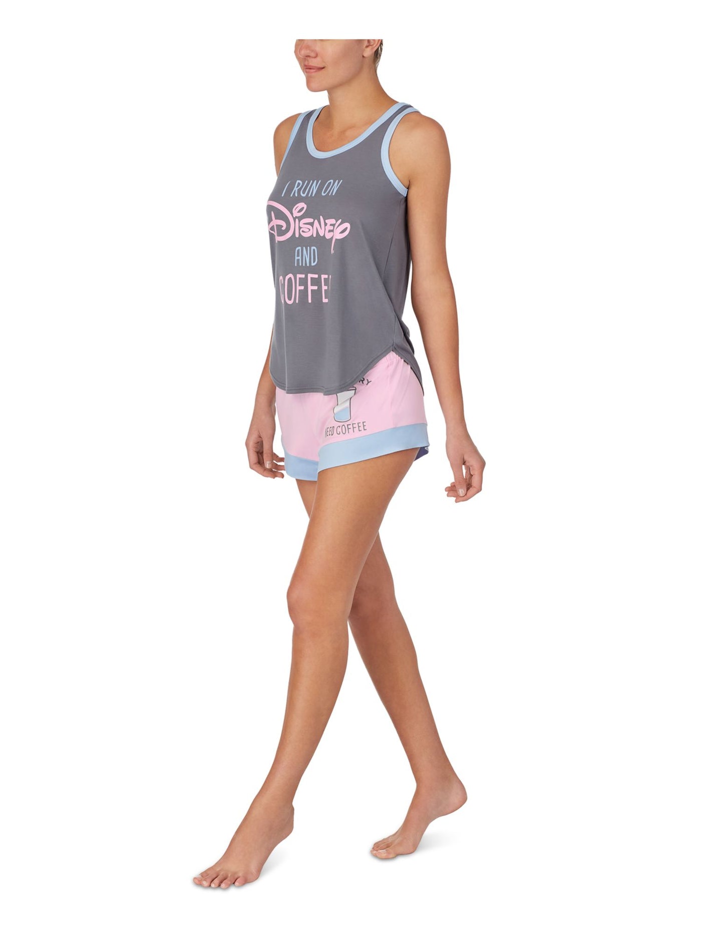 HYBRID APPAREL Womens Gray Printed Elastic Band Sleeveless Tank Top and Shorts Pajamas XL