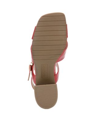 REACTION KENNETH COLE Womens Red Solid Croc Cross Straps Goring Padded Mix Cross Square Toe Block Heel Buckle Slingback Sandal