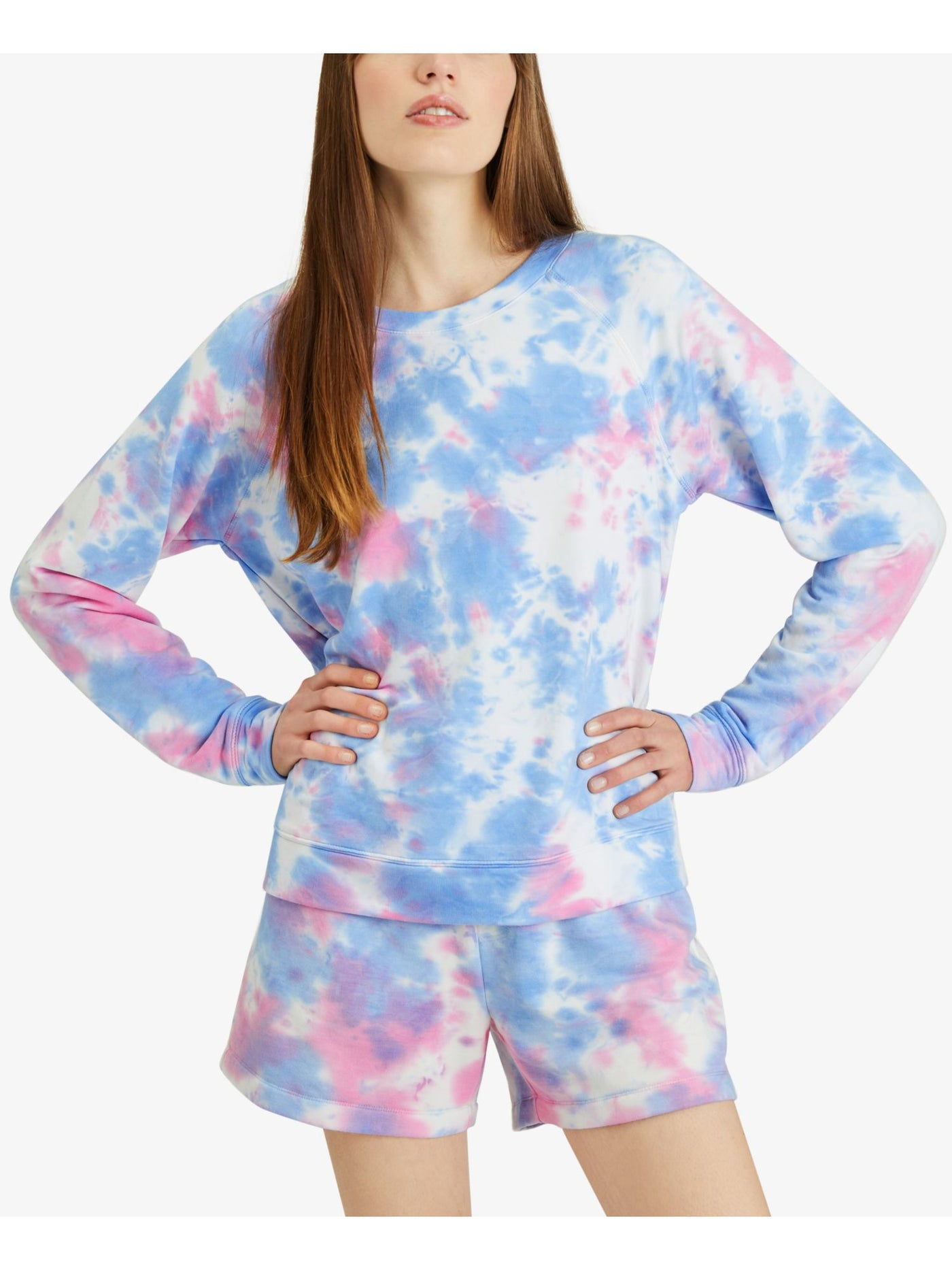 SANCTUARY Womens Blue Ribbed Tie Dye Long Sleeve Crew Neck Sweatshirt M