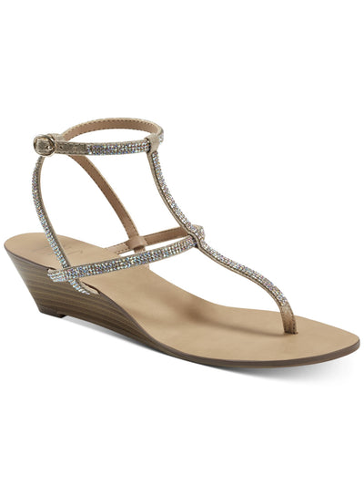 INC Womens Brown Rhinestone Flexible  Sole Adjustable Madge Almond Toe Wedge Buckle Dress Sandals Shoes 5.5 M