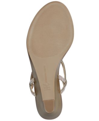 INC Womens Beige Rhinestone Flexible  Sole Adjustable Madge Almond Toe Wedge Buckle Dress Sandals Shoes M