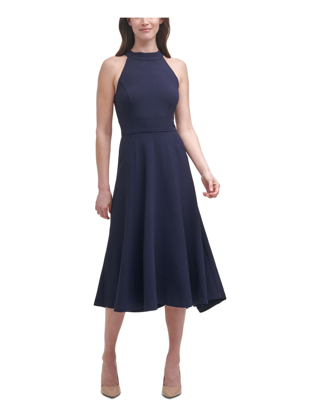 Harper Rose Womens Navy Pocketed Halter Midi Evening Fit + Flare Dress 14
