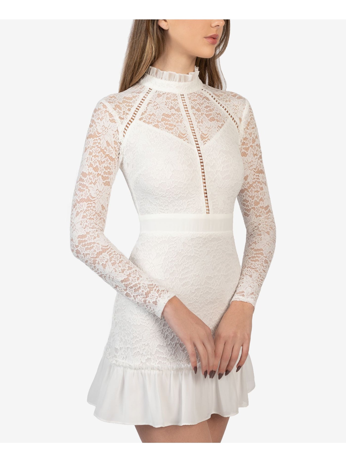 b darlin white lace dress B Darlin Juniors' Sleeveless Jacquard Fit & Flare Dress - Ivory, gold
