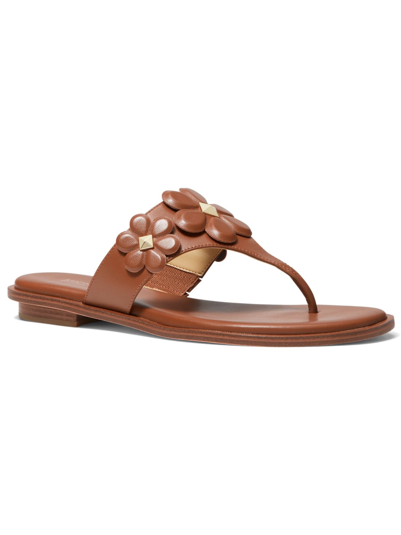 MICHAEL KORS Womens Brown Floral Accent Studded Padded Nellie Round Toe Block Heel Slip On Thong Sandals Shoes 8 M
