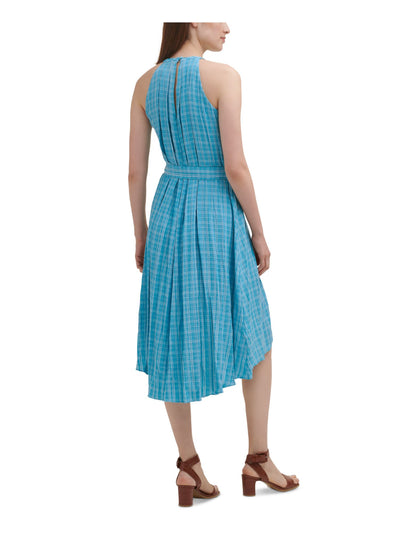 CALVIN KLEIN Womens Blue Belted Plaid Halter Midi Fit + Flare Dress 16