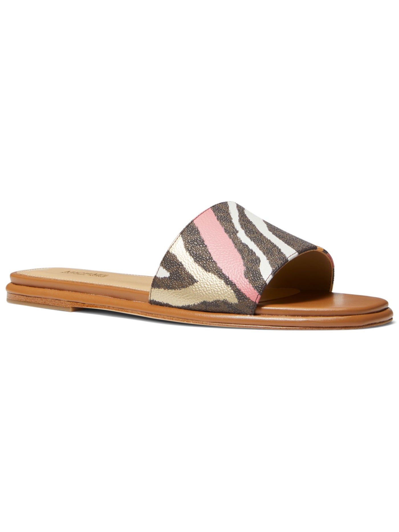 MICHAEL KORS Womens Brown Animal Stripe Print Comfort Padded Sadler Square Toe Slip On Slide Sandals Shoes 6.5
