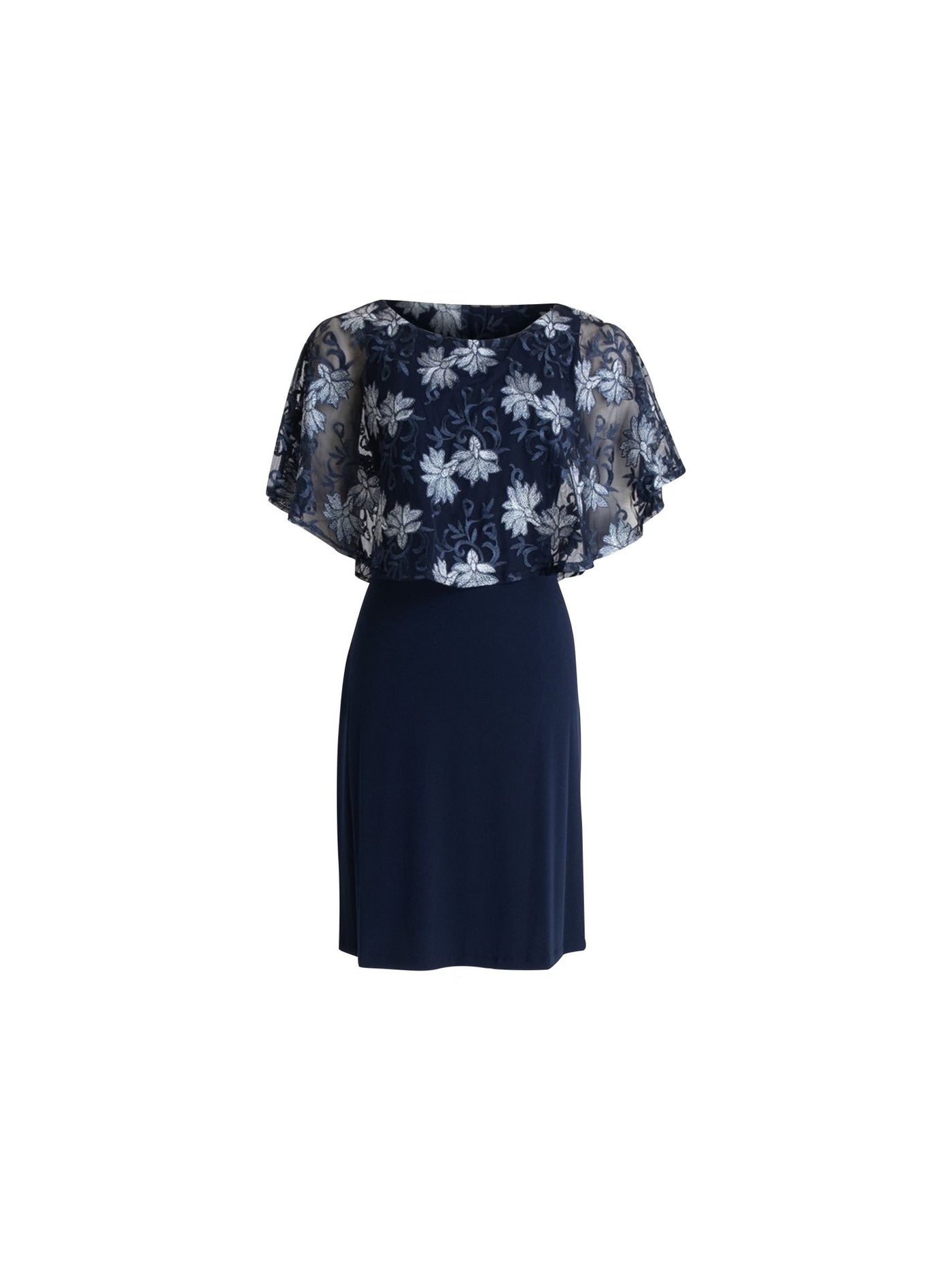 CONNECTED APPAREL Womens Navy Stretch Embroidered Popover Jersey-knit Floral Round Neck Above The Knee Evening Sheath Dress 22W