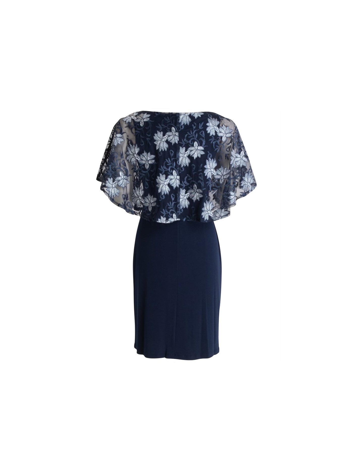 CONNECTED APPAREL Womens Navy Stretch Embroidered Popover Jersey-knit Floral Round Neck Above The Knee Evening Sheath Dress 22W