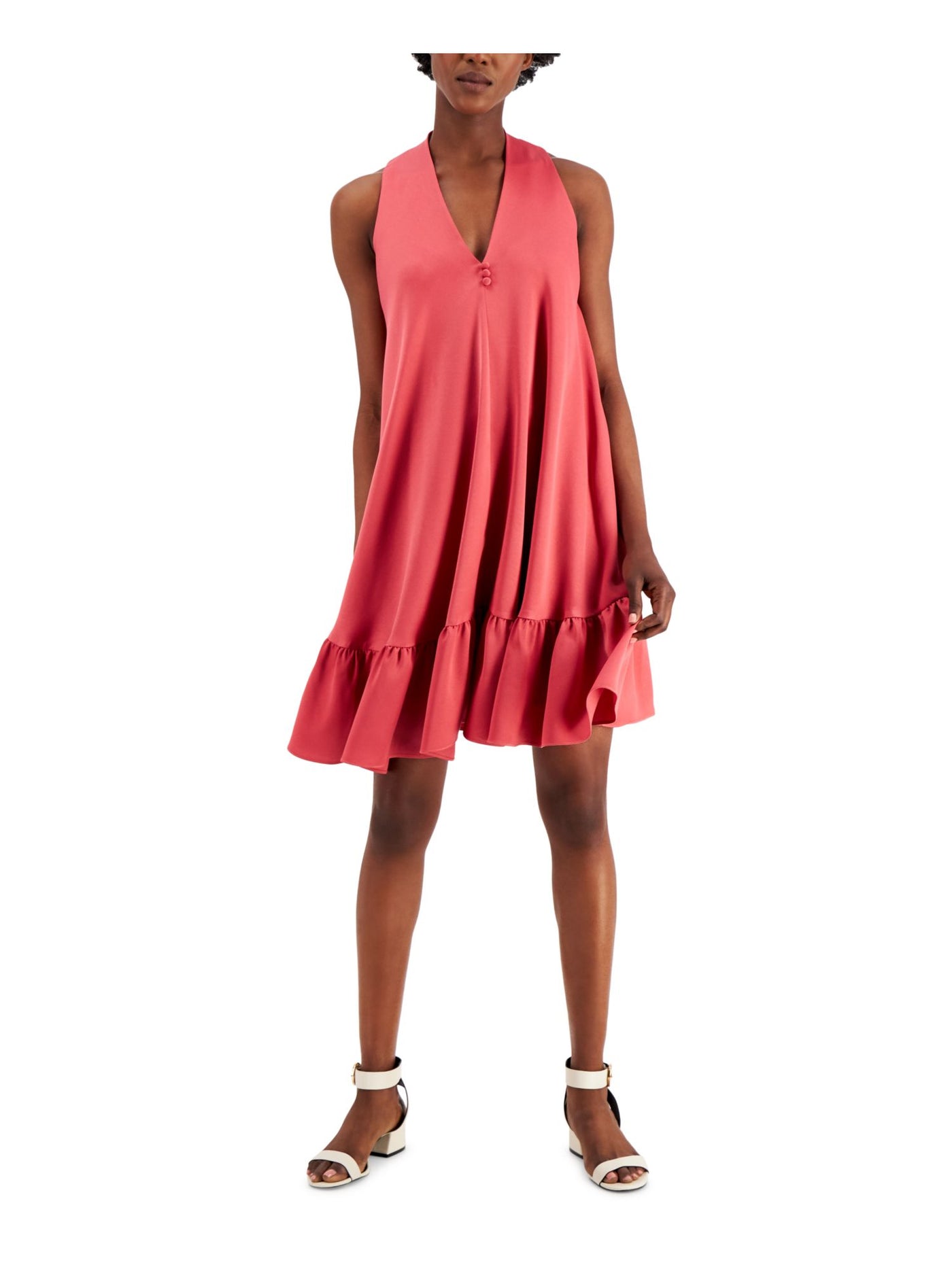 TAYLOR Womens Coral Sleeveless V Neck Short Party Trapeze Dress 16