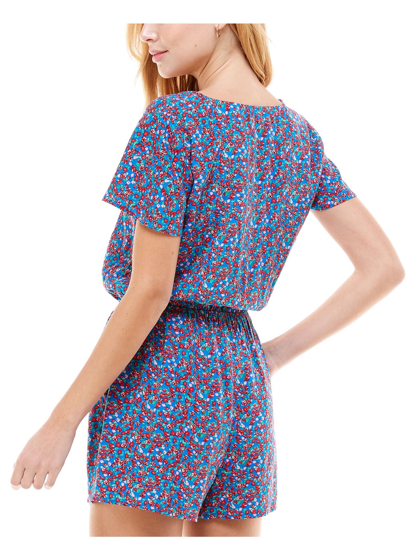 KINGSTON GREY Womens Blue Tie Floral Surplice Neckline T-Shirt Juniors XL