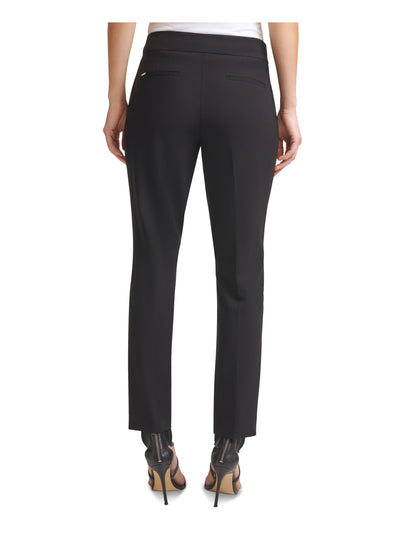 DKNY Womens Black Pocketed Zippered Logo Hardware Closure Textured Wear To Work Skinny Pants 10