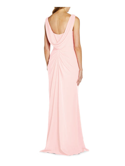 ADRIANNA PAPELL Womens Stretch Pleated Zippered Drape Back Sleeveless Boat Neck Full-Length Evening Gown Dress